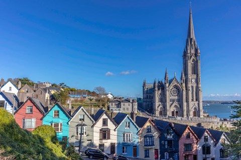 Framed Deck Of Card Houses With St Colman&#39;s Cathedral In Cobh, Ireland Print