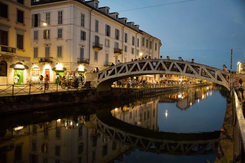 Framed Italy, Lombardy, Milan Historic Naviglio Grande Canal Area Known For Vibrant Nightlife Print