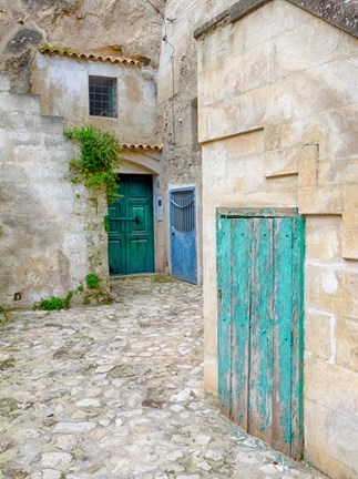 Framed Italy, Basilicata, Matera Doors In A Courtyard In The Old Town Of Matera Print
