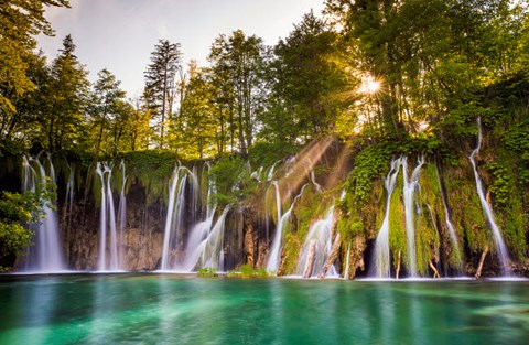 Framed Europe, Croatia, Plitvice Lakes National Park Waterfall Landscape Print