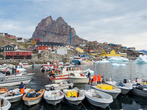 Framed Uummannaq Harbor And Town, Greenland Print