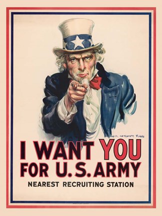 Framed Uncle Sam, I Want You for the U.S. Army, 1917 Print