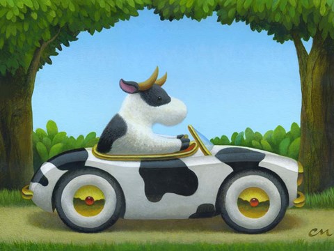 Framed Cow Car Print