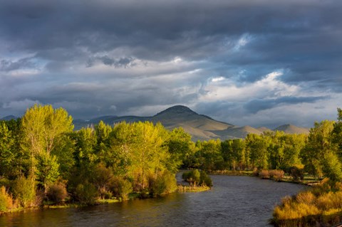 Framed Dramatic Stormy Sunrise Light Strikes The Big Hole River Near Melrose, Montana Print