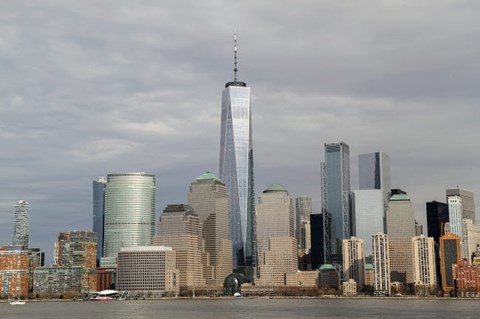 Framed One World Trade Center And Other Manhattan Skyscrapers Seen From Jersey City, NJ Print