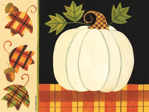 Framed White Pumpkin, Leaves and Acorns Print