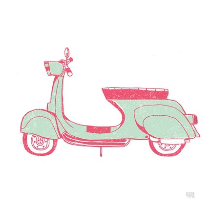 Framed Road Trip Vespa Pink Green Print