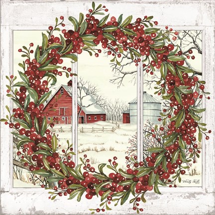 Framed Winter Barn Window View I Print