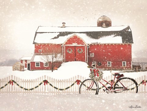 Framed Christmas Barn and Bike Print