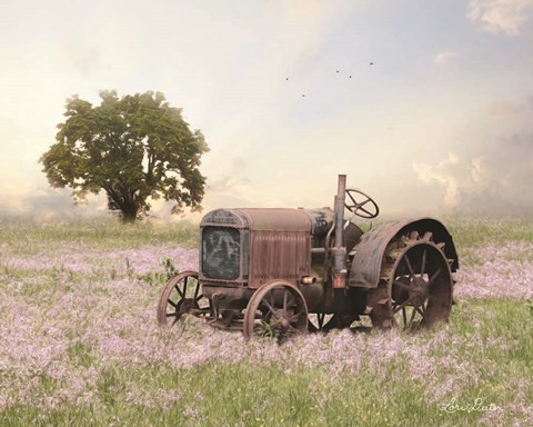 Framed Tractor at Sunset Print