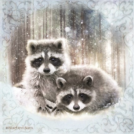 Framed Enchanted Winter Raccoons Print