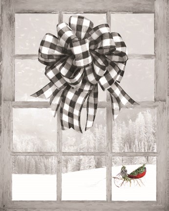 Framed Christmas Sleigh with Bow Print