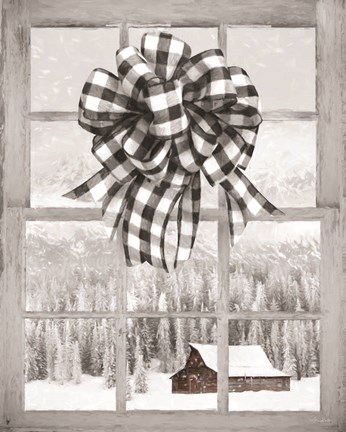 Framed Christmas Barn with Bow Print