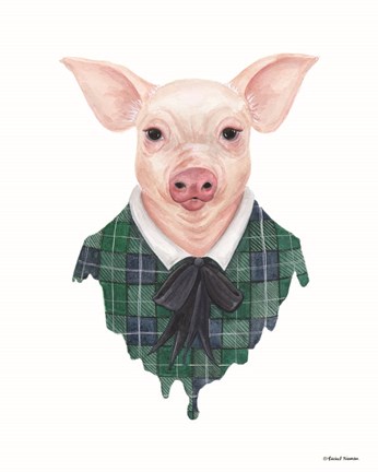 Framed Pig in Plaid Print