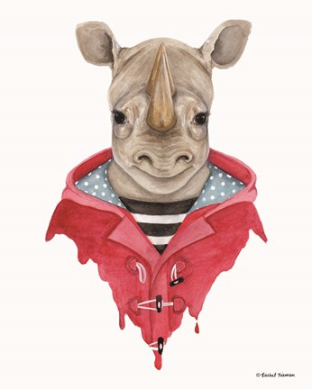 Framed Rhino in a Raincoat Print