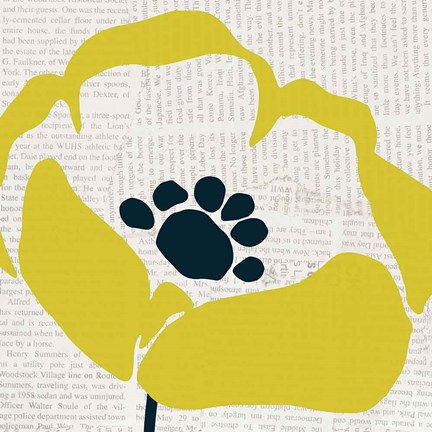 Framed Pop Art Floral III Yellow Newsprint Print