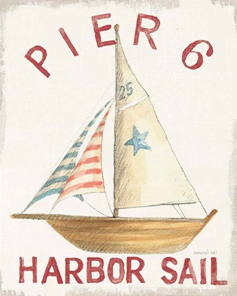 Framed Floursack Nautical VII Red Print