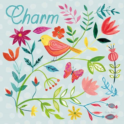 Framed Budding Beauty V Light Blue Print