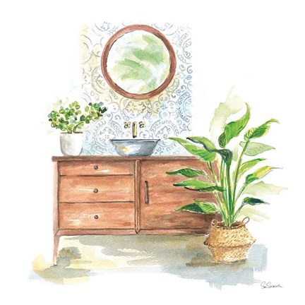 Framed Greenery Bath I Print