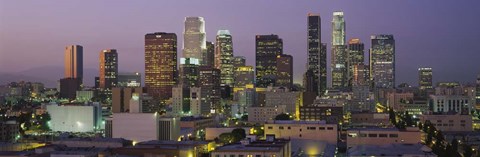 Framed Skyscrapers Lit Up At Dusk, City Of Los Angeles, California Print