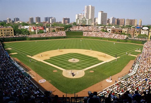 Framed High Angle View Of A Stadium, Wrigley Field, Chicago, Illinois Print
