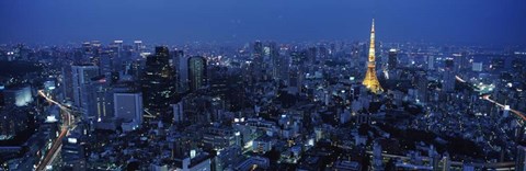 Framed Tower Lit Up At Dusk In A City, Tokyo Tower, Japan Print