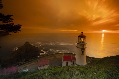Framed Cape Meares Lighthouse At Golden Hour, Tillamook County, Oregon Print