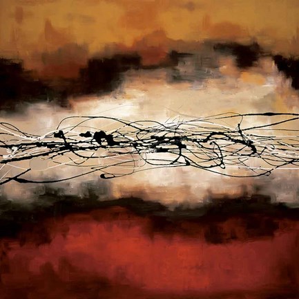 Framed Harmony in Red and Ochre Print