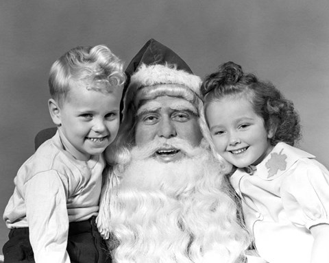 Framed Santa Claus Posing With Young Boy And Girl Print