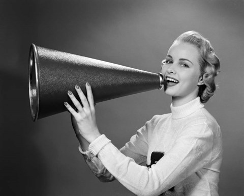 Framed Cheerleader Yelling Into Megaphone Print