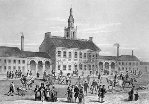 Framed Engraving Of Independence Hall In Philadelphia 1776 Print