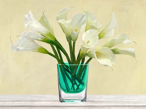 Framed White Callas in a Glass Vase Print