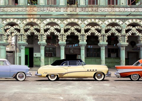 Framed Cars parked in Havana, Cuba Print