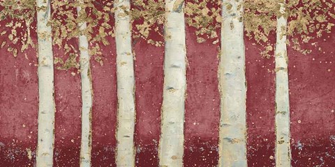 Framed Magnificent Birch Grove Burgundy Crop Print