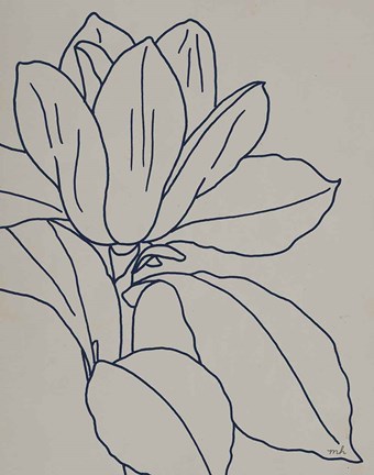 Framed Magnolia Line Drawing v2 Gray Crop Print