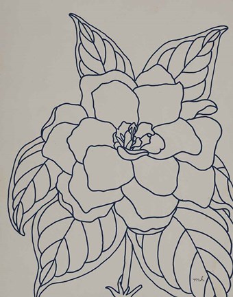 Framed Gardenia Line Drawing Gray Crop Print