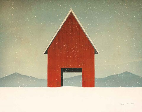 Framed Red Barn Winter Print