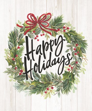 Framed Happy Holidays Wreath Print