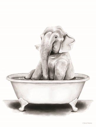 Framed Elephant in Tub Print