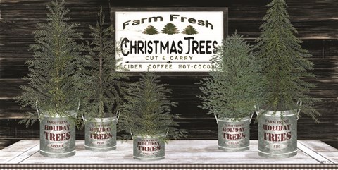 Framed Galvanized Pots Christmas Trees II Print