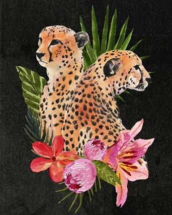 Framed Cheetah Bouquet I Print