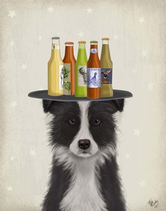 Framed Border Collie Black White Beer Lover Print