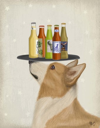 Framed Corgi Tan White Beer Lover Print