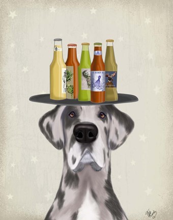 Framed Great Dane Harlequin Beer Lover Print