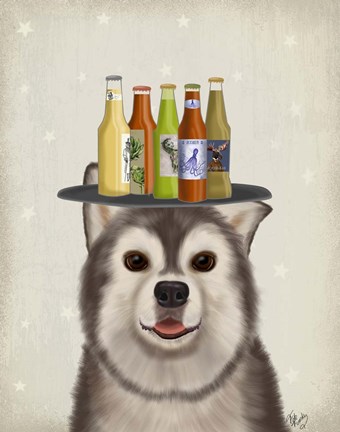 Framed Husky 1 Beer Lover Print