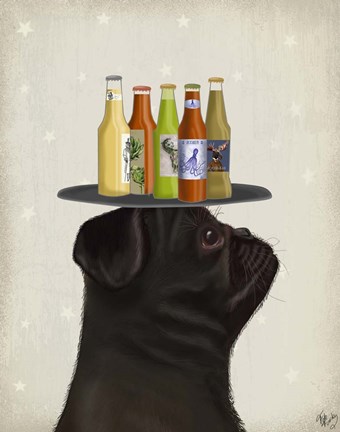 Framed Pug Black Beer Lover Print
