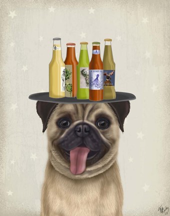 Framed Pug Fawn Beer Lover Print