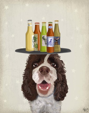 Framed Springer Spaniel Brown White Beer Lover Print