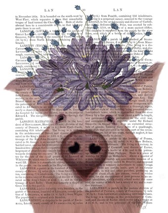 Framed Pig and Lilac Flowers Book Print Print