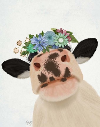 Framed Cow with Flower Crown 1 Print